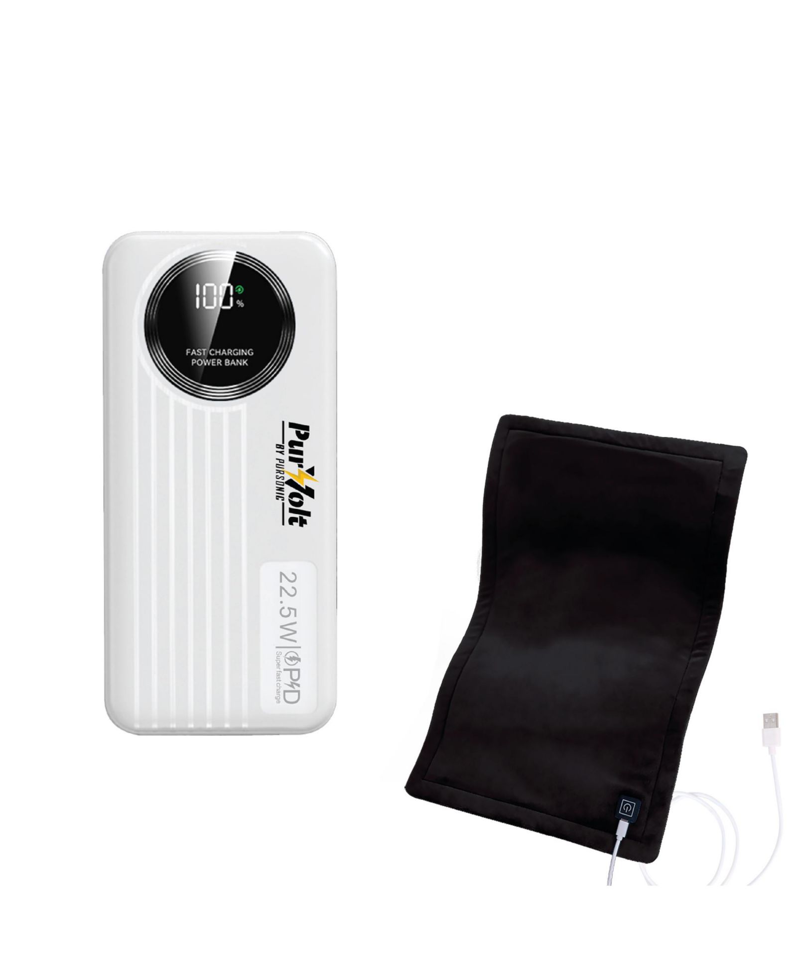 Набор PURSONIC LED Fast Charging Power Bank и Extra Large Electric Heating Pad: Power and Comfort Duo