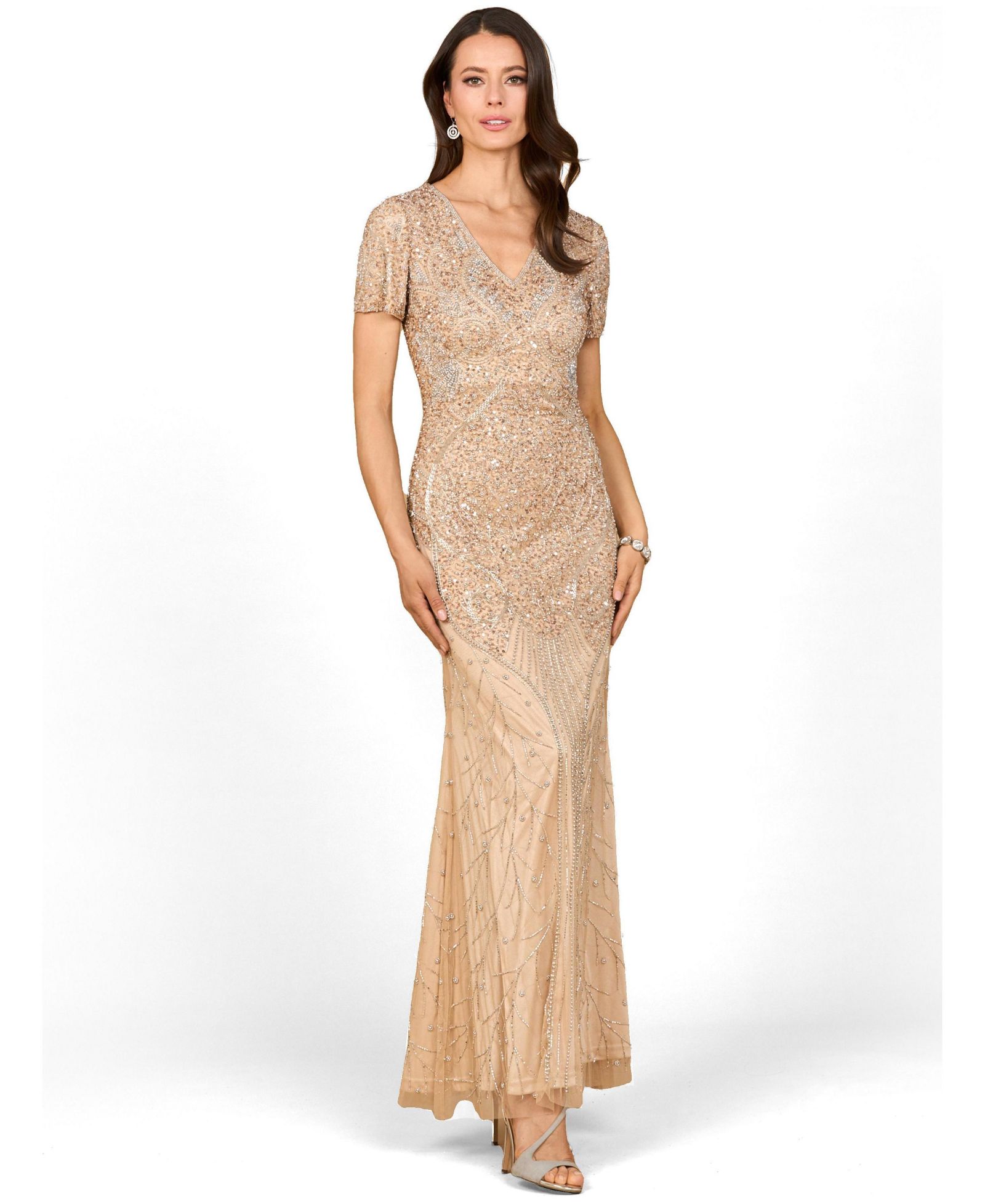 Lara Women's Short Sleeve Sheath Beaded Gown