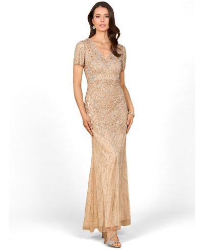 Lara Women's Short Sleeve Sheath Beaded Gown