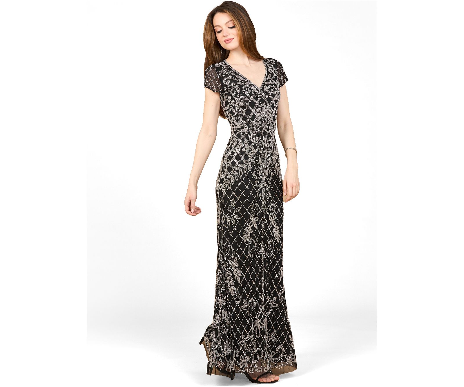 Lara Women's Cap Sleeve Mermaid Beaded Gown