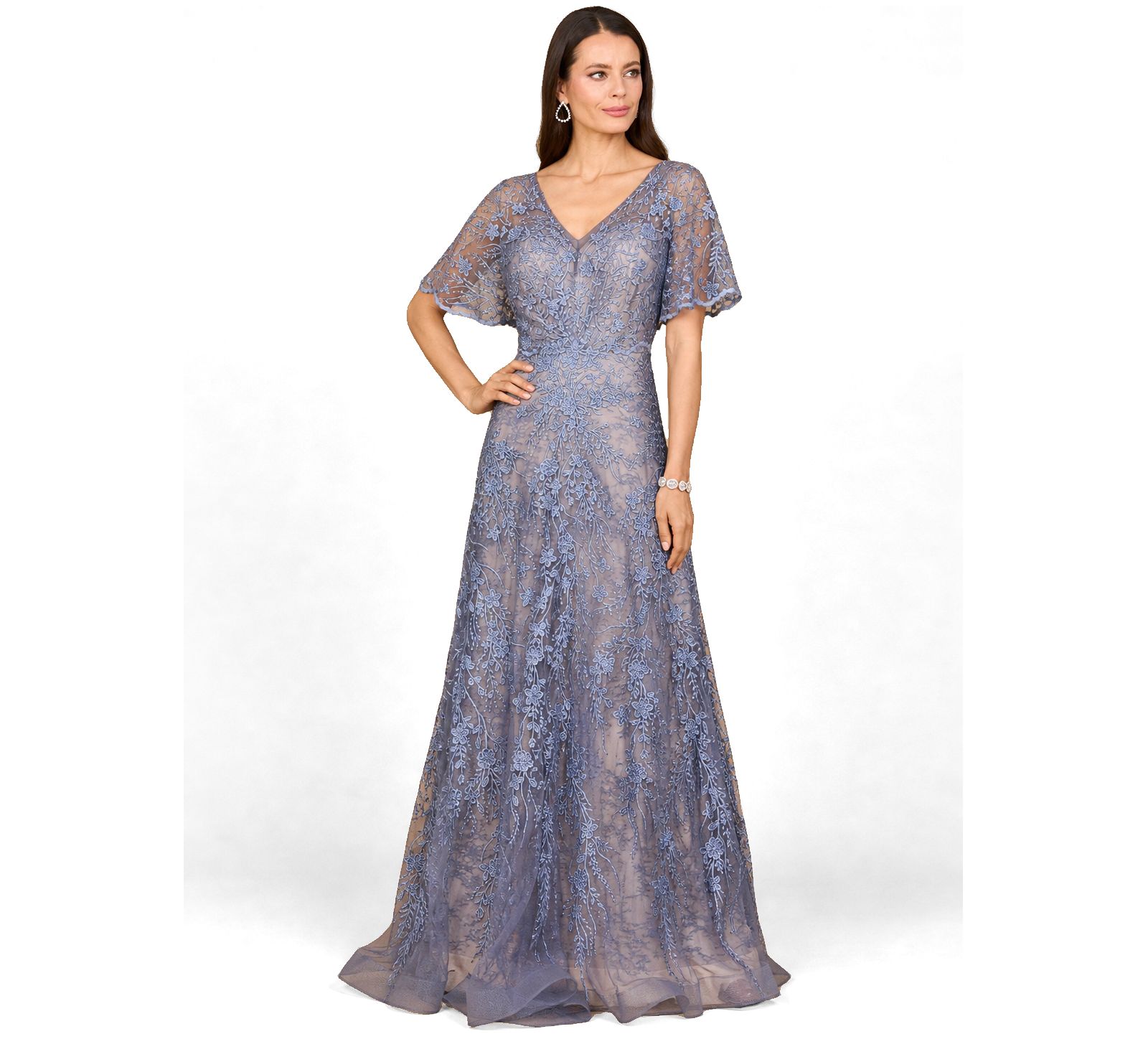 Lara Women's Elegant Cape Sleeve A-line Gown