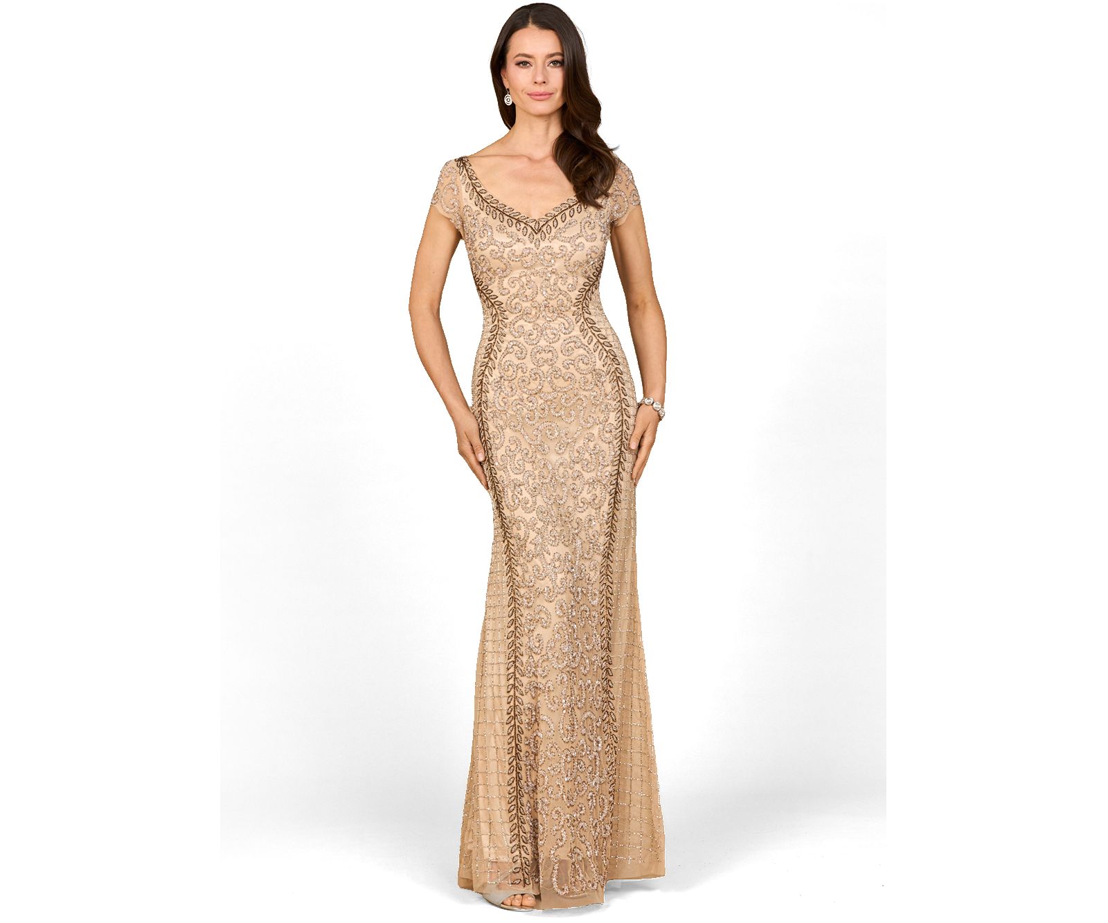 Lara Women's Beaded Mermaid Cap Sleeve Gown