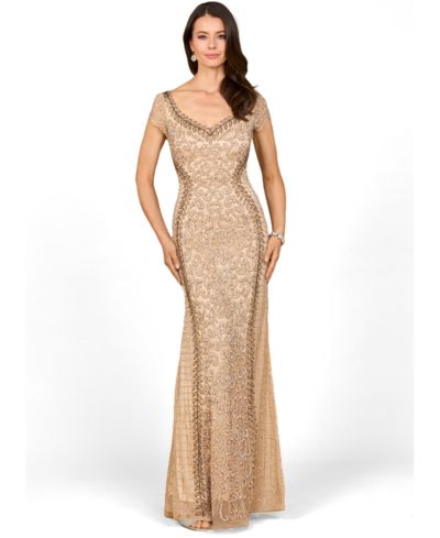 Женское вечернее платье Lara Beaded Mermaid Cap Sleeve Gown