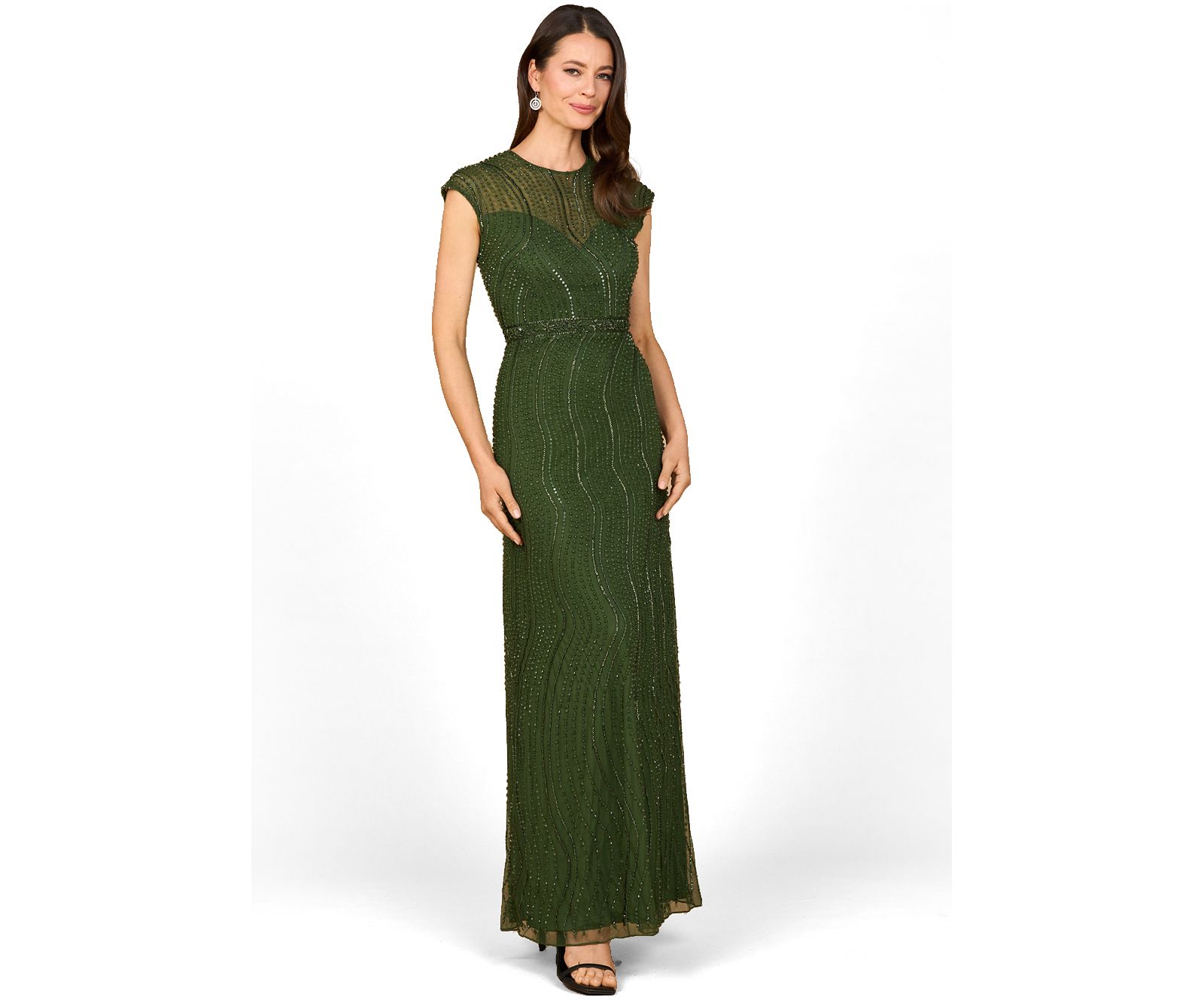 Женское вечернее платье Lara Cap Sleeve Illusion Neck Beaded Gown