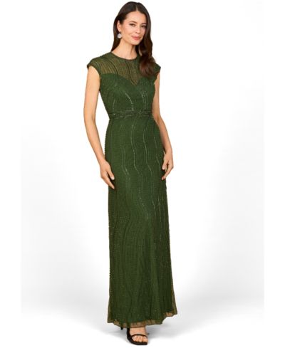Женское вечернее платье Lara Cap Sleeve Illusion Neck Beaded Gown