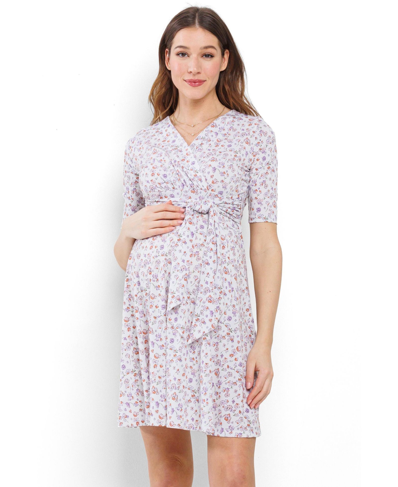 Hello Miz Women's Floral Wrap Nursing Dress with Tie Waist