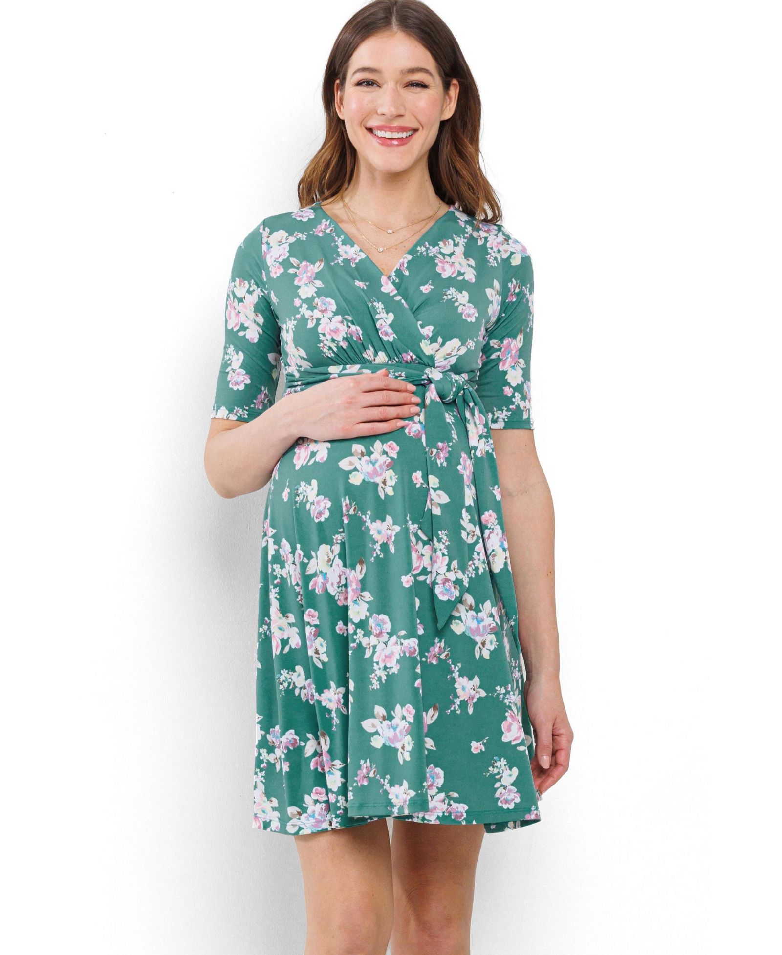 Hello Miz Women's Floral V Neck Wrap Nursing Dress with Tie Waist