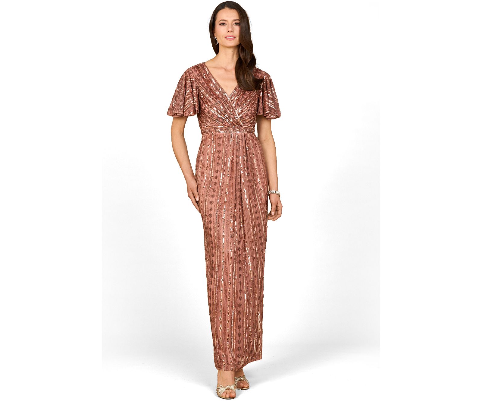 Женское вечернее платье Lara Fully Beaded Gown with Flutter Sleeves