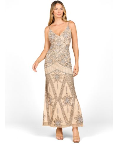 Женское вечернее платье Lara Contrast Beaded V-Neck Fitted Gown