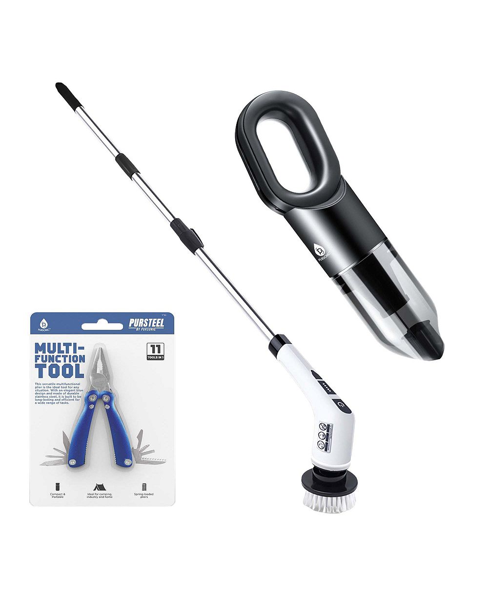 PURSONIC Ultimate Cleaning and Multi-Tool Bundle - Cordless Rechargeable Power Scrubber, Handheld Vacuum and 11-in-1 Multifunction Tool