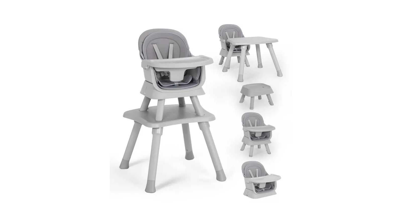 Kinder King 8-in-1 Baby High Chair Converts to Booster Seat and Kids Table Set with Removable Tray