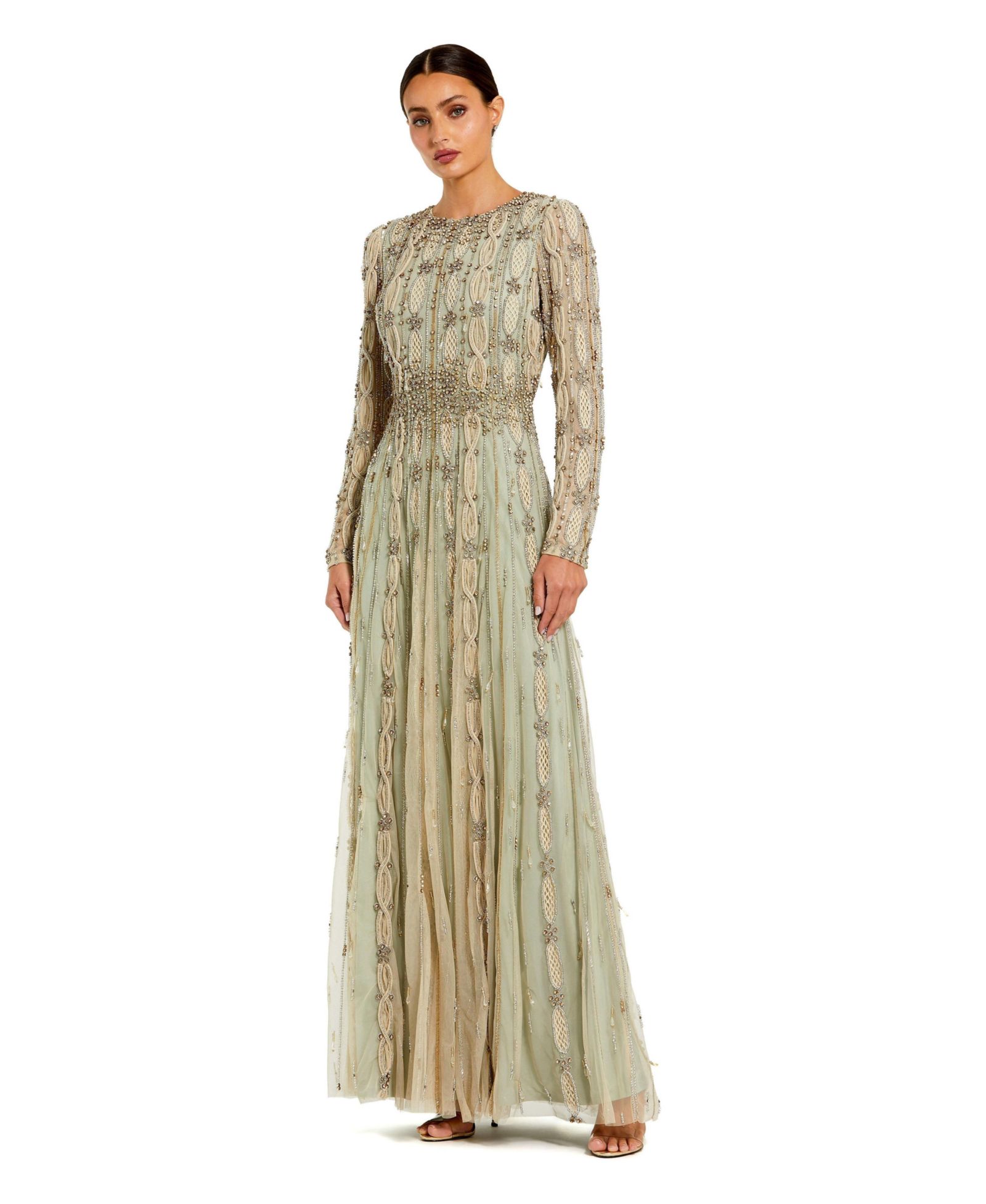 Женское вечернее платье Mac Duggal Embellished Mesh Long Sleeve