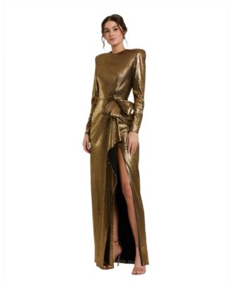 Вечернее платье Mac Duggal Petite Metallic с длинным рукавом и бантом