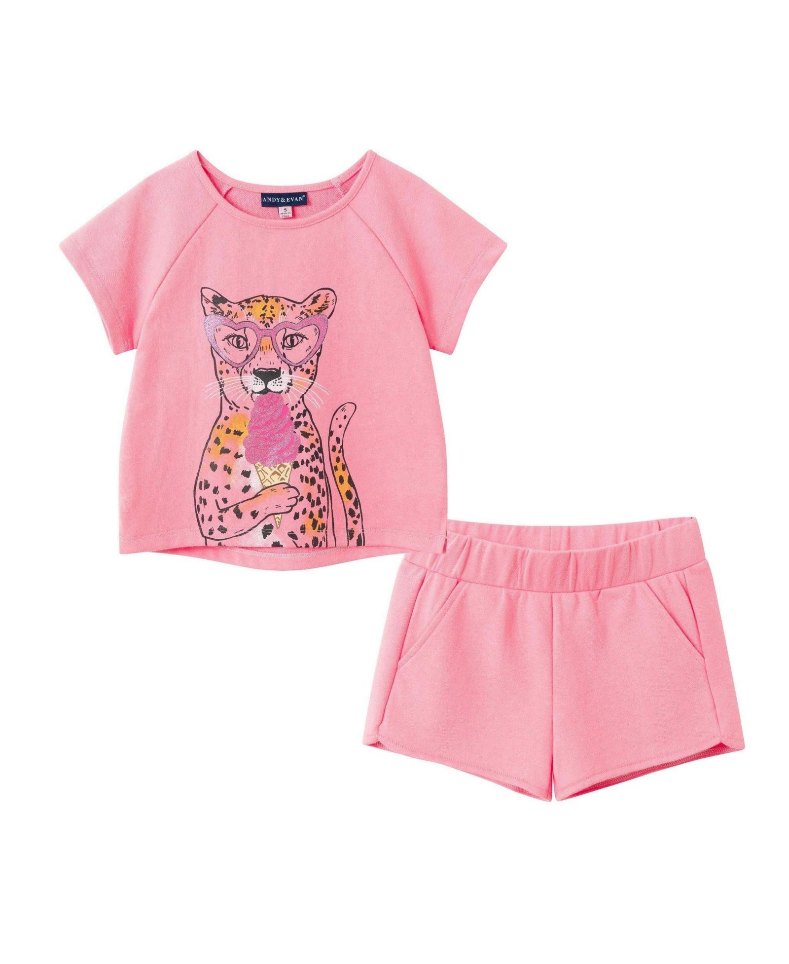 Комплект из топа и шорт Andy & Evan Little Girls Glitter Cheetah
