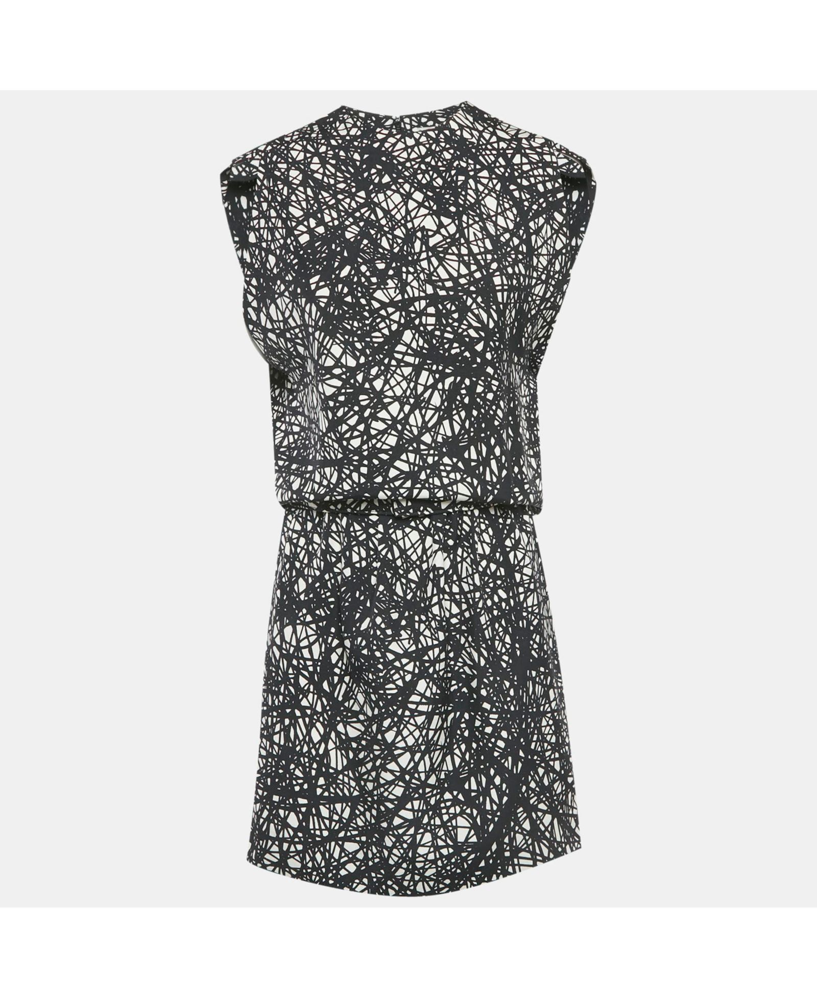 Pre-Owned Balenciaga Women's Monochrome Scribbled Noise Print Silk Mini Dress