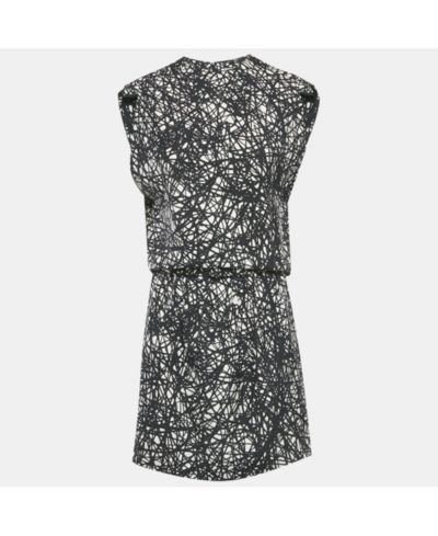 Pre-Owned Balenciaga Women's Monochrome Scribbled Noise Print Silk Mini Dress