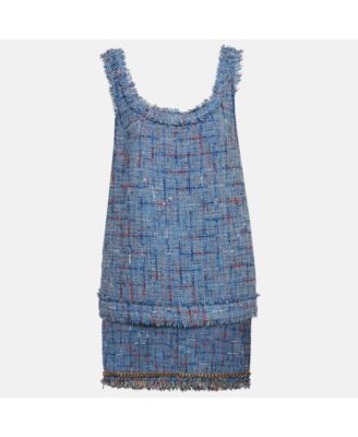 Pre-Owned Balmain Women's Tweed And Denim Sleeveless Top and Mini Skirt Suits