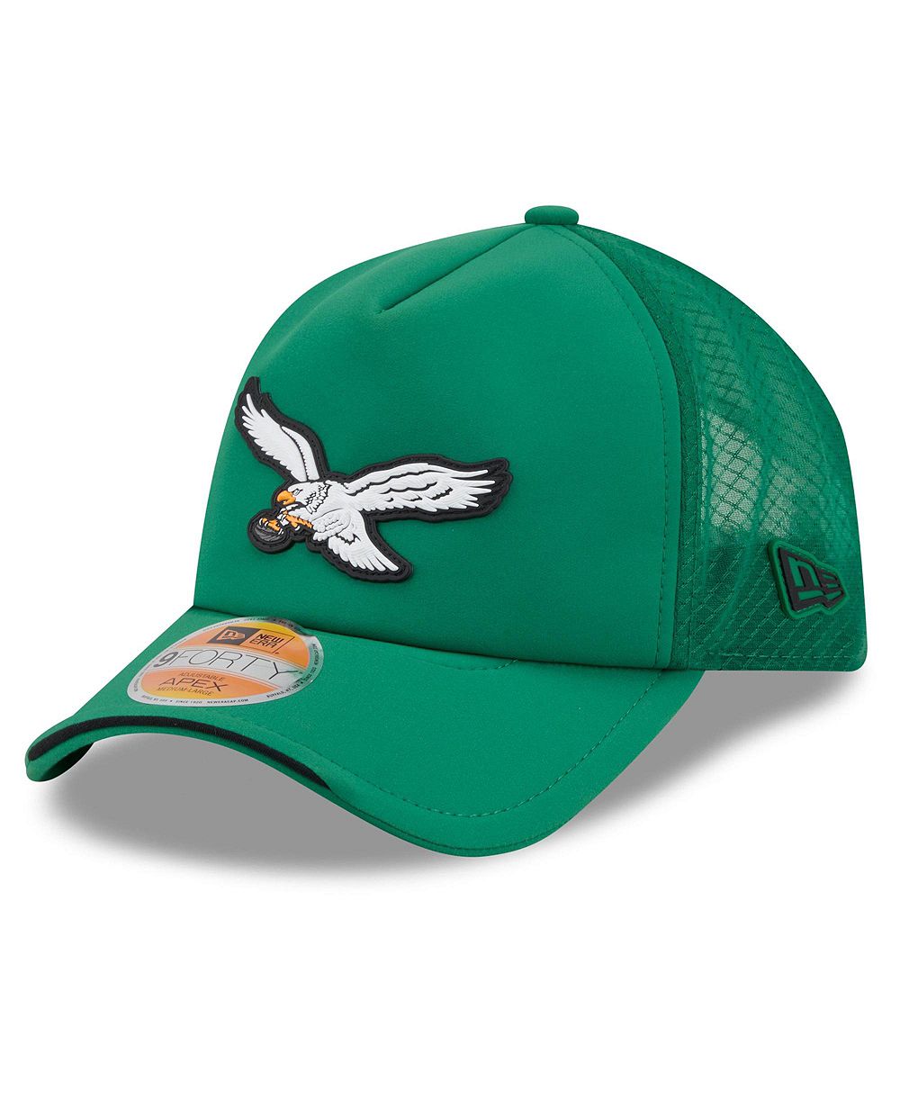 Мужская кепка New Era Kelly Green Philadelphia Eagles 2026 Sideline Throwback Apex 9FORTY регулируемая с козырьком
