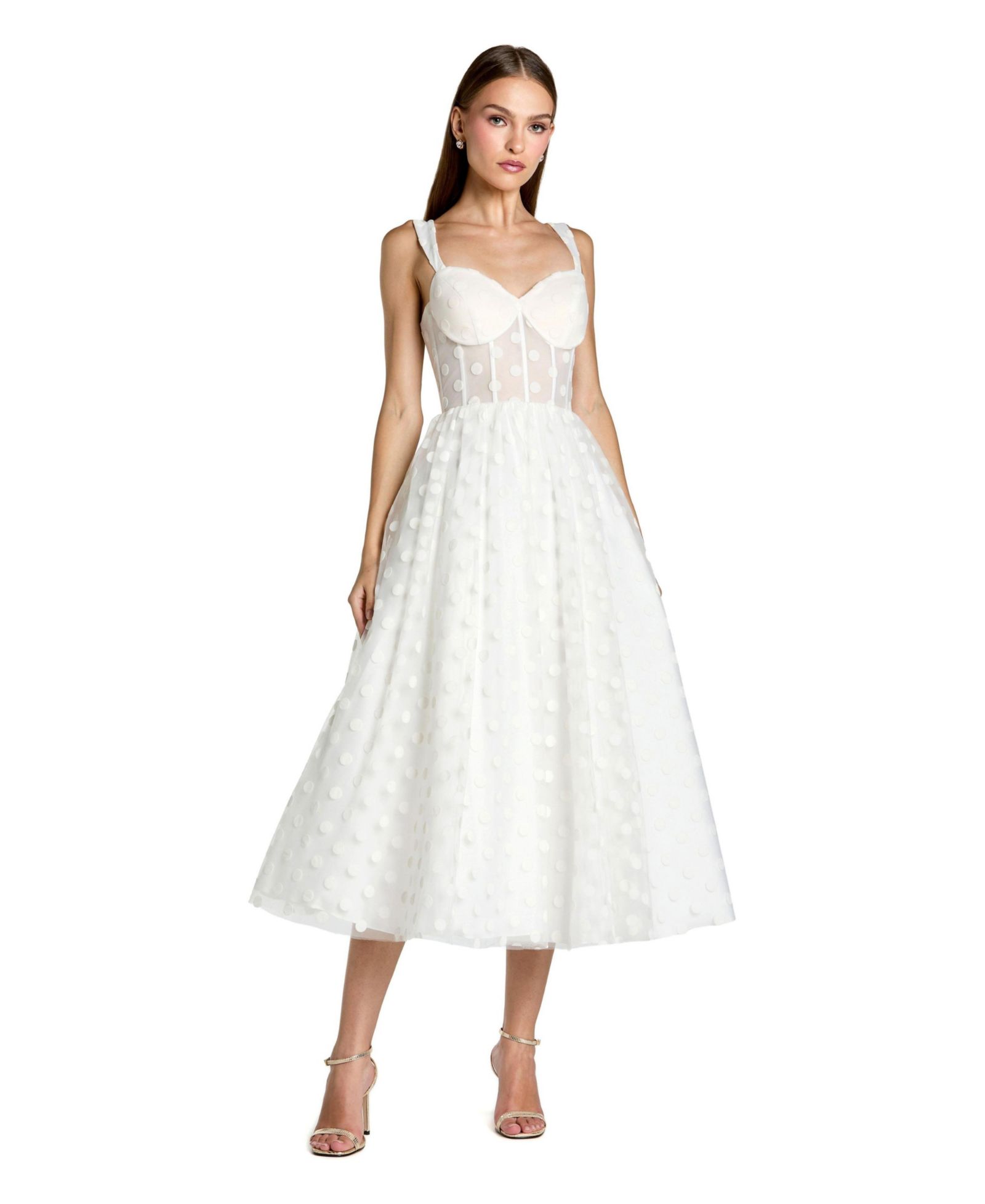 Женское платье Mac Duggal Polka Dot Net Bustier A-Line Midi