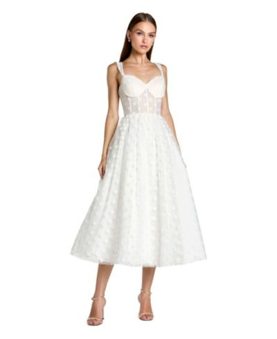 Mac Duggal Women's Polka Dot Net Bustier A-Line Midi Dress
