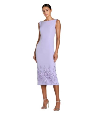Mac Duggal Women's Crepe Sleeveless Midi Dress With Flower Beading