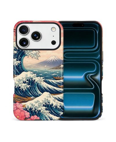Чехол GONEZ для iPhone 17 Pro Max, 2-in-1 Dual-Layer Shockproof Protection, The Great Wave Japanese Art Glossy Case