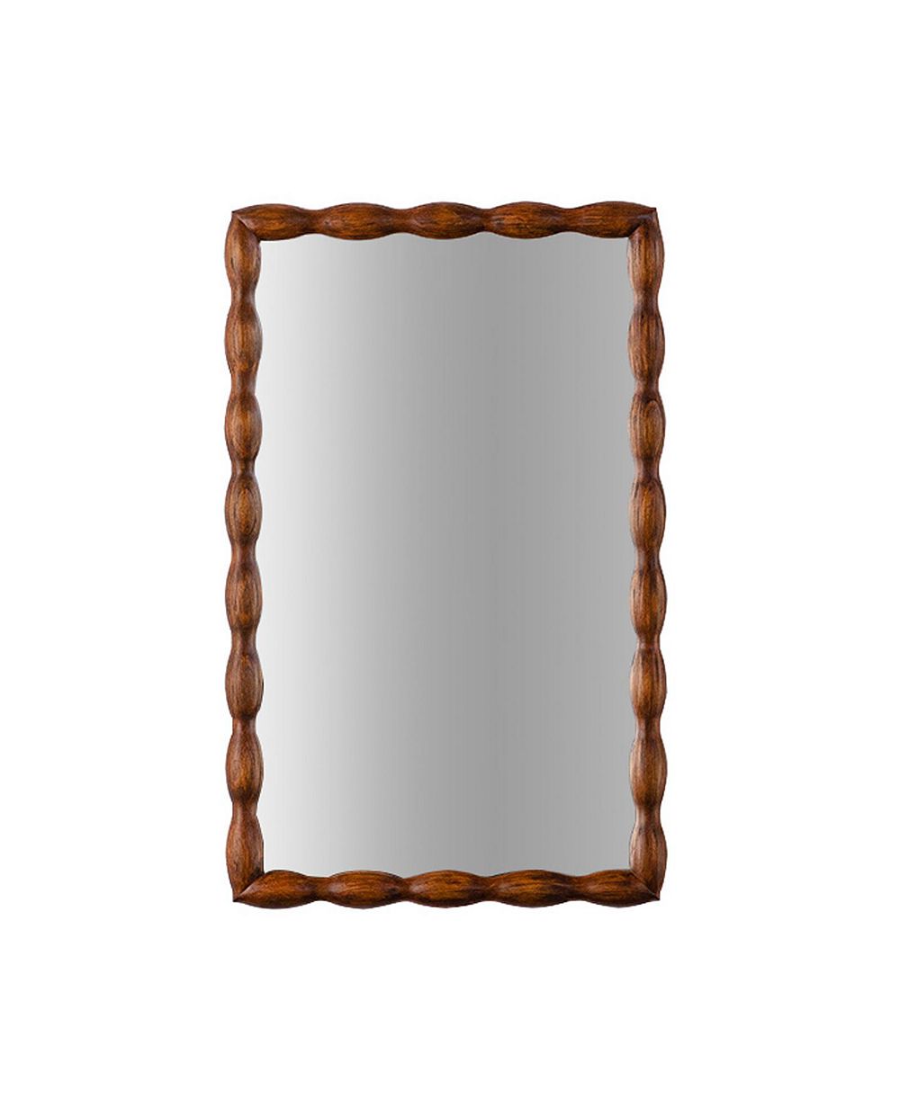PHYING Mid Century Modern Mirror Swirl Wood Frame Brown Decorative Wall Mounted Mirror for Home Bedroom Living Room