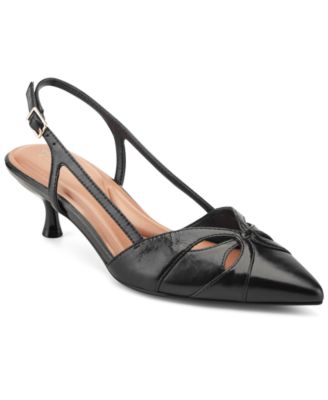 Easy Spirit Women's Kaisley eFlex Cutout Leather Slingback Kitten Heel Pumps