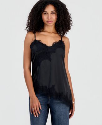 Madden Girl Juniors' Satin Lace-Trim Asymmetric Cami