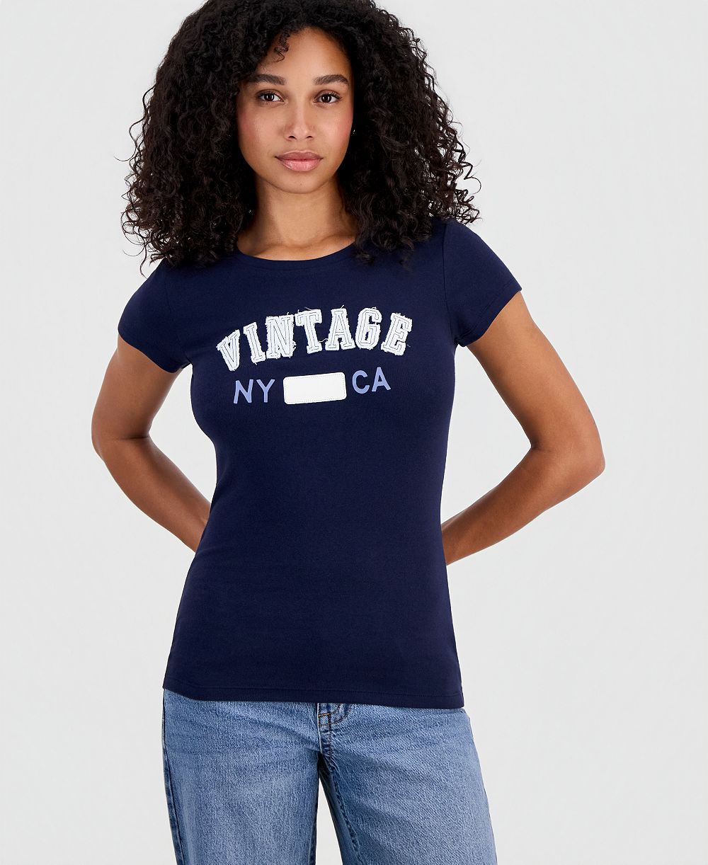Madden Girl Juniors' Longline Appliqué Short-Sleeve Tee