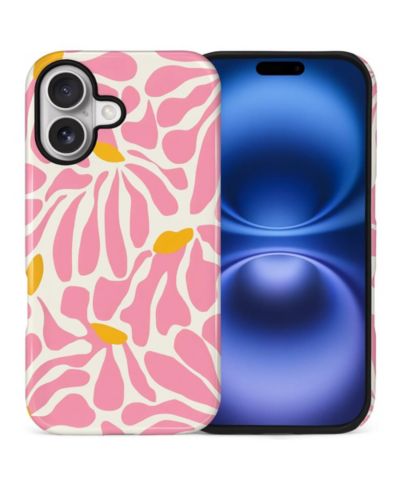 GONEZ чехол для iPhone 16 Plus, двухслойная противоударная защита, глянцевый с цветочным принтом