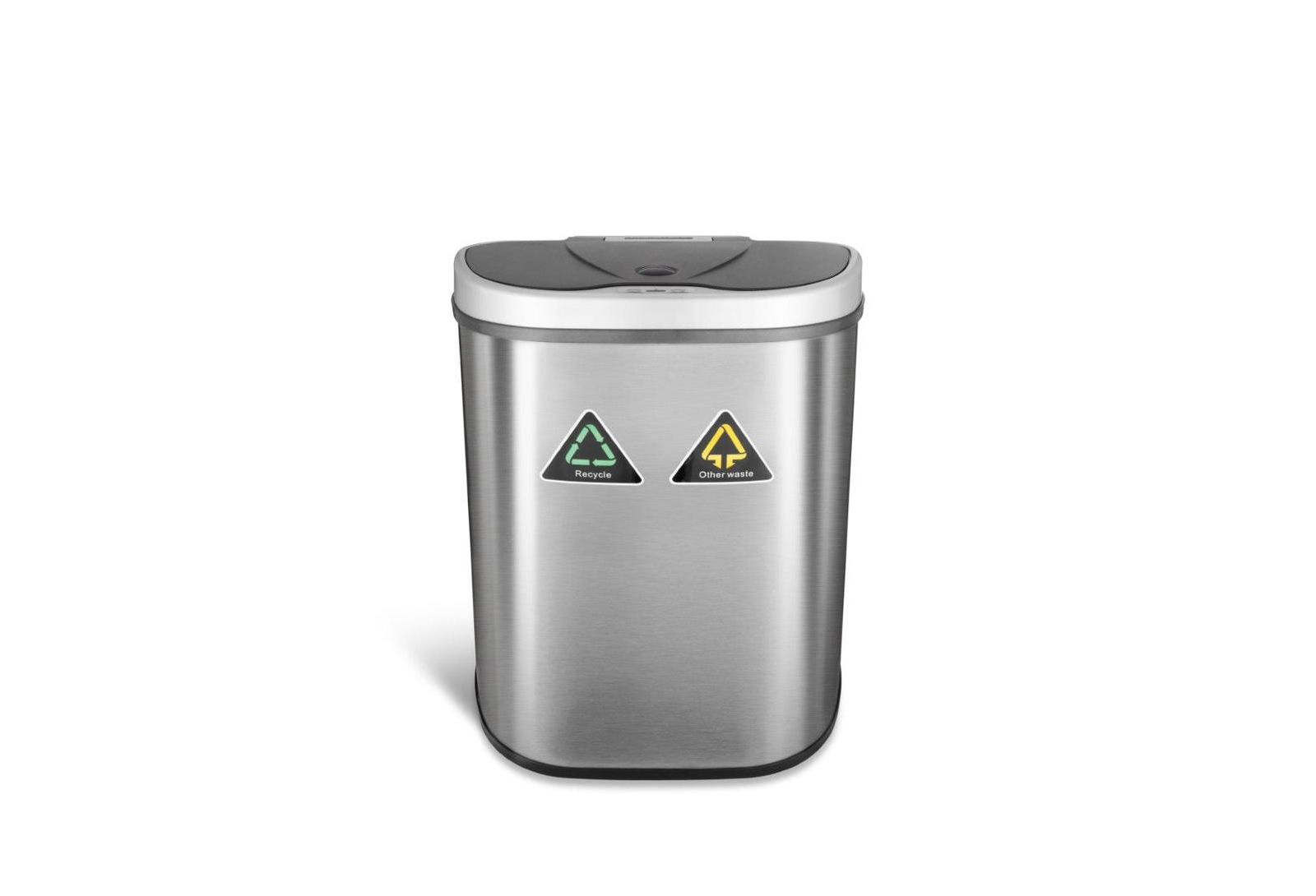 NINESTARS  Dual Compartment Motion Sensor Trash Can 18.5 Gallon Semi-Round Stainless Steel