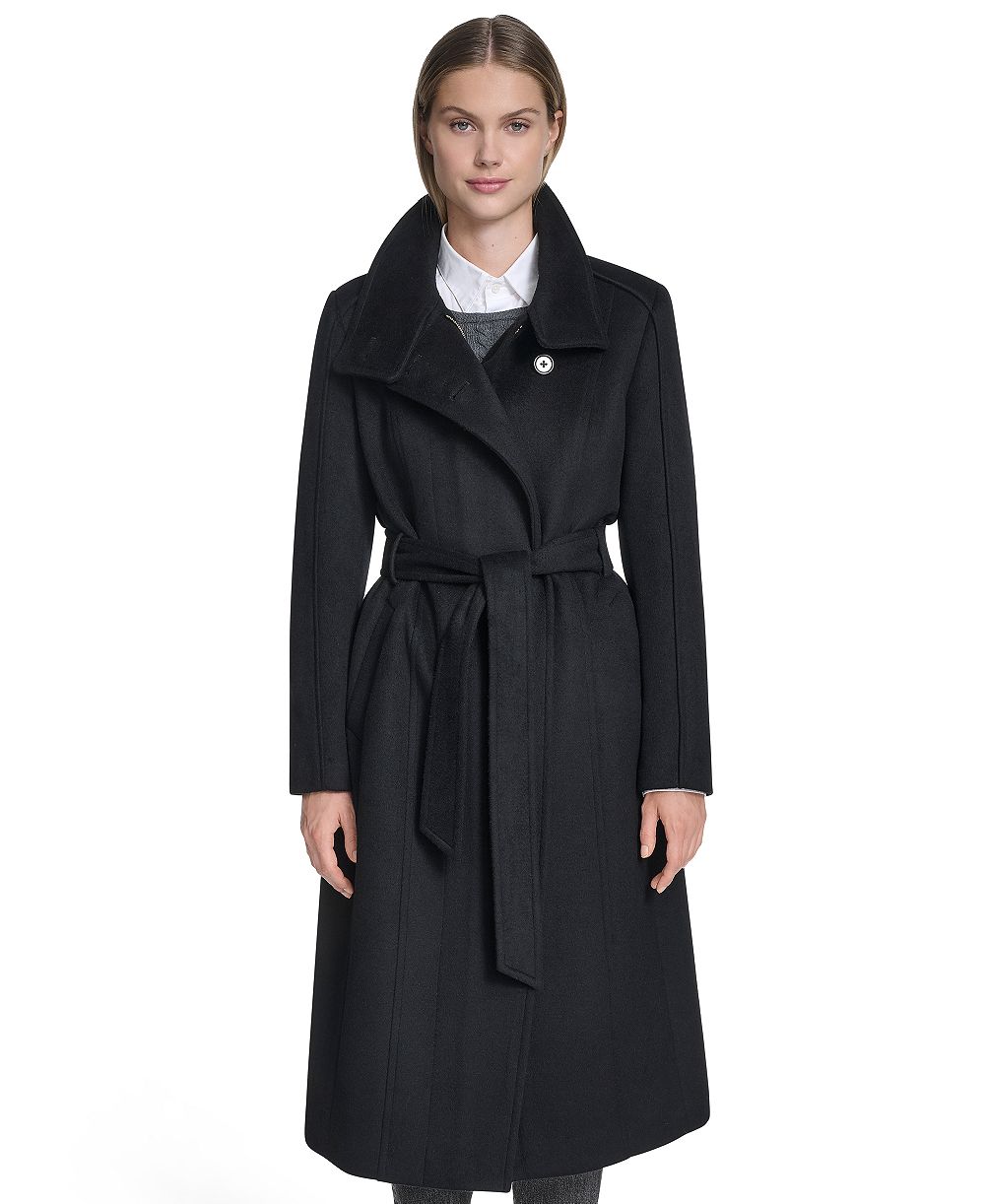 Cole Haan Women's Asymmetric Belted Long Wool-Blend Coat