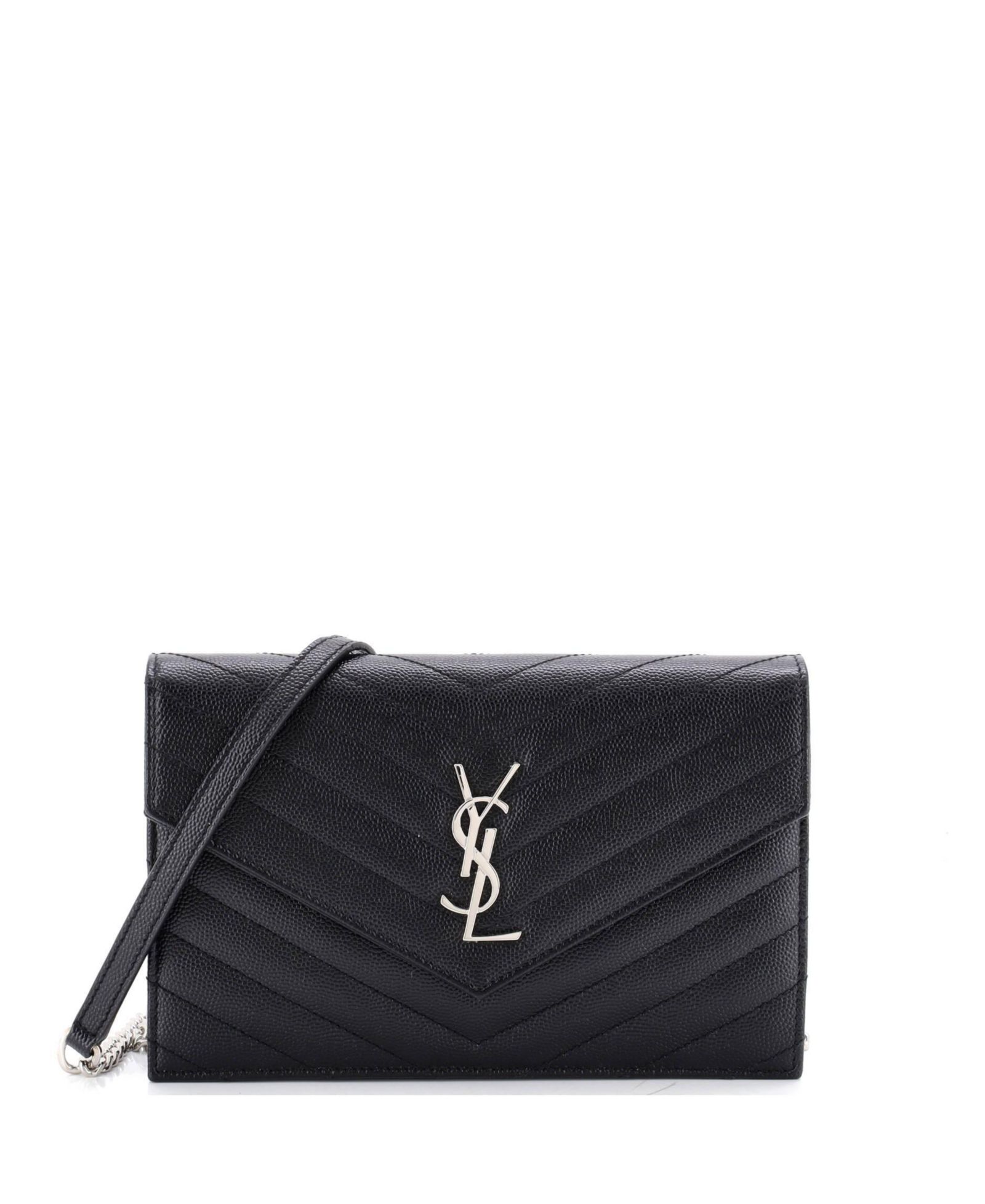Pre-Owned Saint Laurent Small Classic Monogram Wallet on Chain Matelasse Chevron Leather