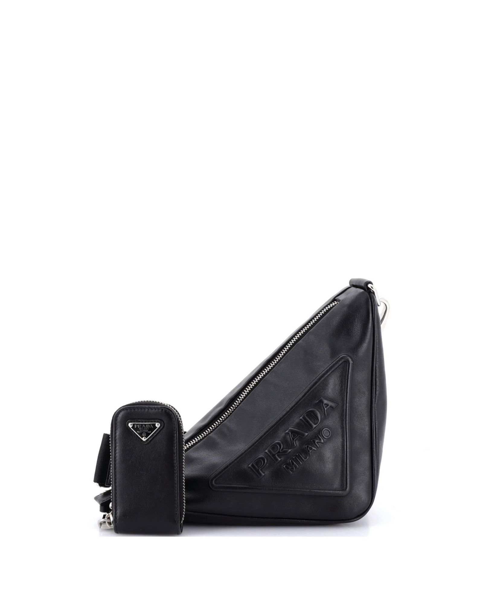 Pre-Owned Prada Mini Triangle Logo Zip Crossbody Bag Embossed Leather
