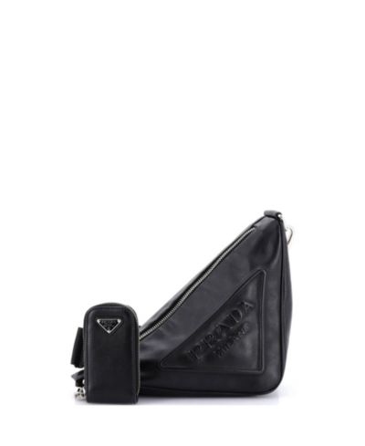 Pre-Owned Prada Mini Triangle Logo Zip Crossbody Bag Embossed Leather