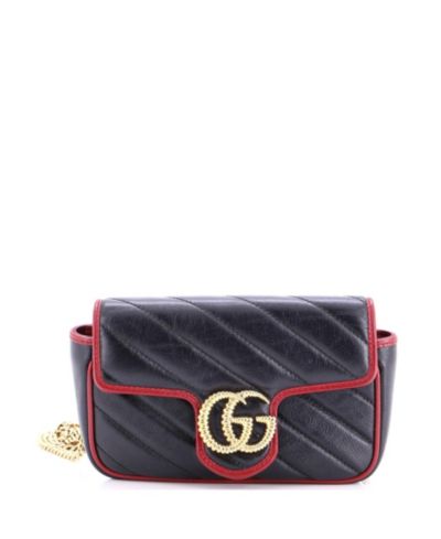 Pre-Owned Gucci Super Mini GG Marmont Flap Bag Diagonal Quilted Leather