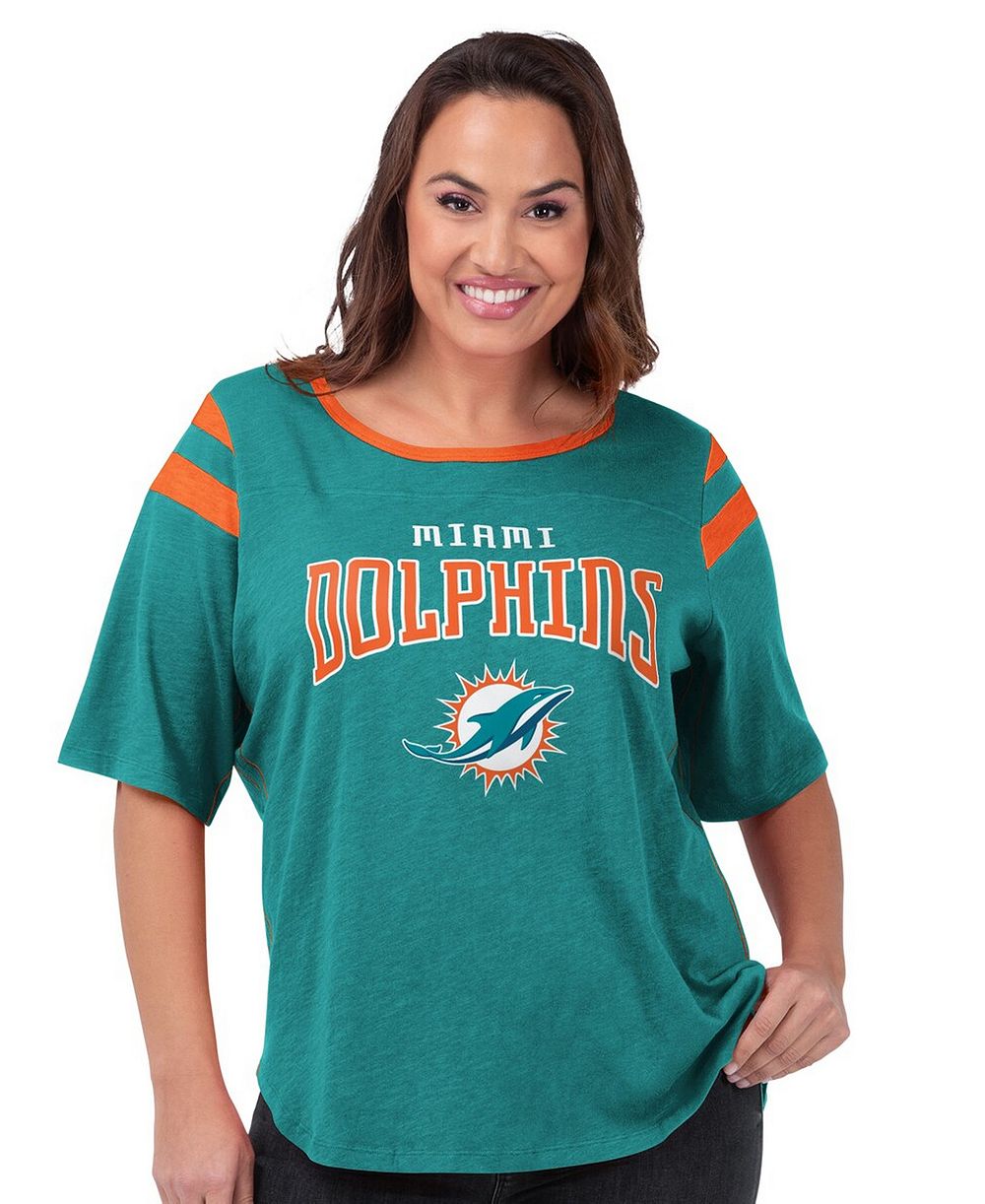 Женская футболка G-III 4Her by Carl Banks Aqua Miami Dolphins Plus Size Linebacker