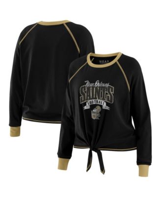 WEAR by Erin Andrews Женский черный/золотой топ с длинным рукавом и завязками New Orleans Saints