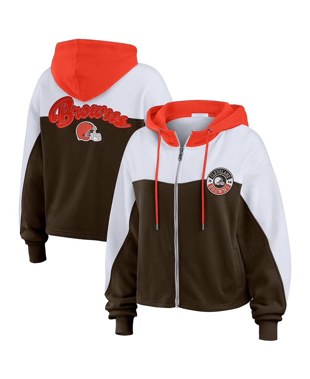 Женское худи WEAR by Erin Andrews Brown Cleveland Browns Plus Size Color Block Full-Zip