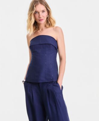 Женский топ I.N.C. International Concepts Women's Sequin Pinstripe Linen-Blend Strapless