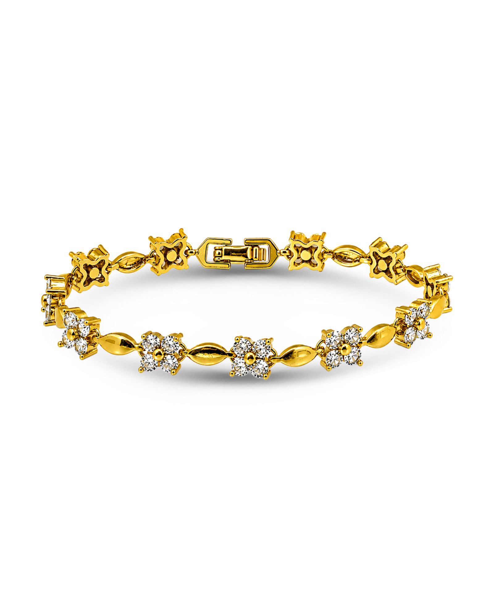 Macy's Cubic Zirconia Flower Design Polish Oval Link Bracelet