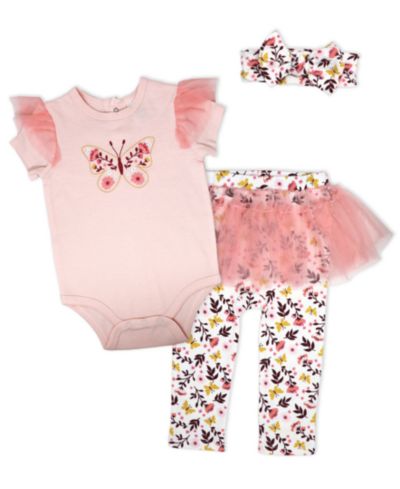 Детский комплект из 3 предметов Baby Mode: боди с коротким рукавом, брюки и повязка на голову