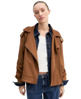 Emme Marella Women's Velvety-Finish Asymmetric-Zip Biker Jacket