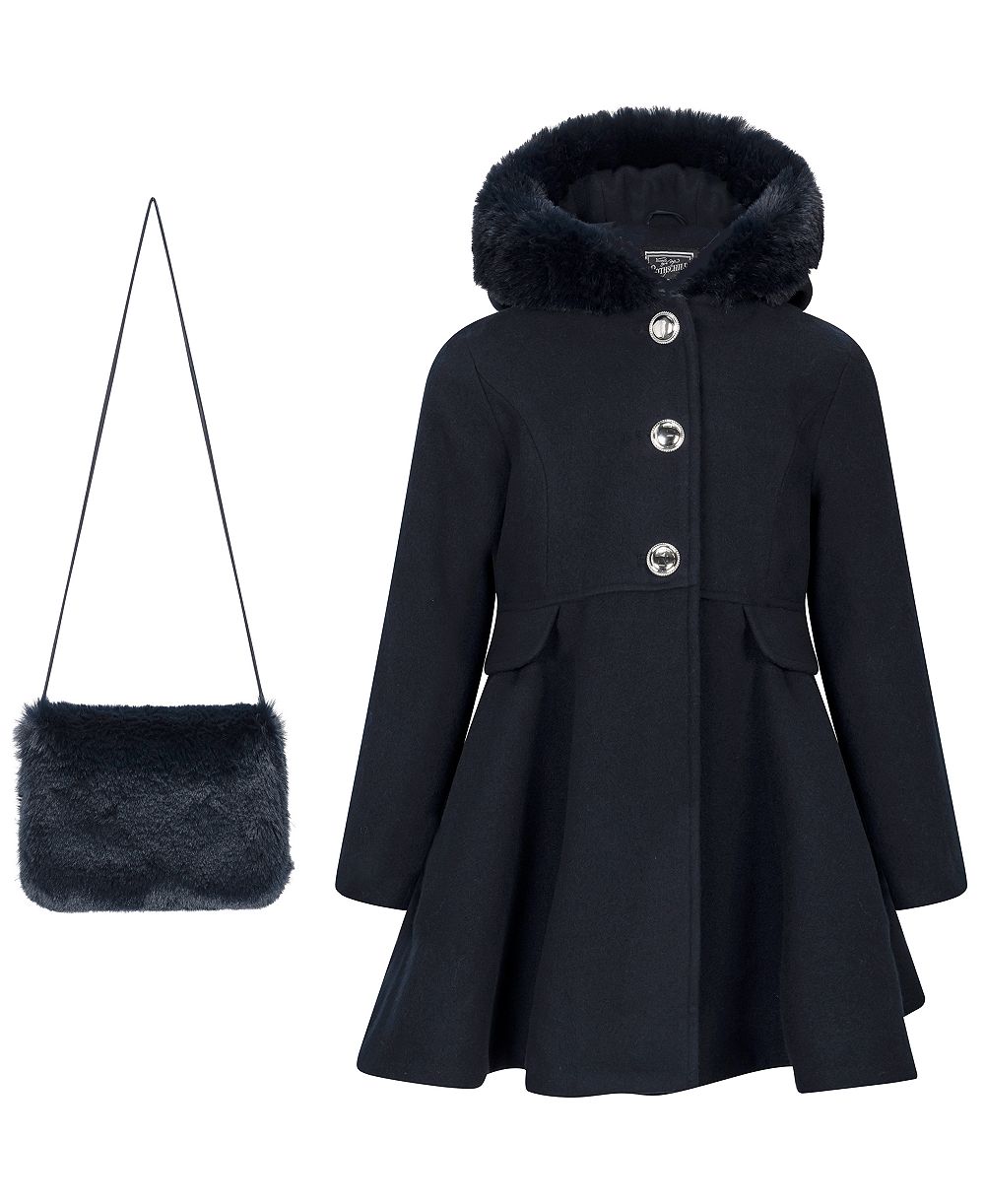 Детское пальто S Rothschild & CO 2T-5T Long-Sleeve Hooded Fur Trim с сумкой