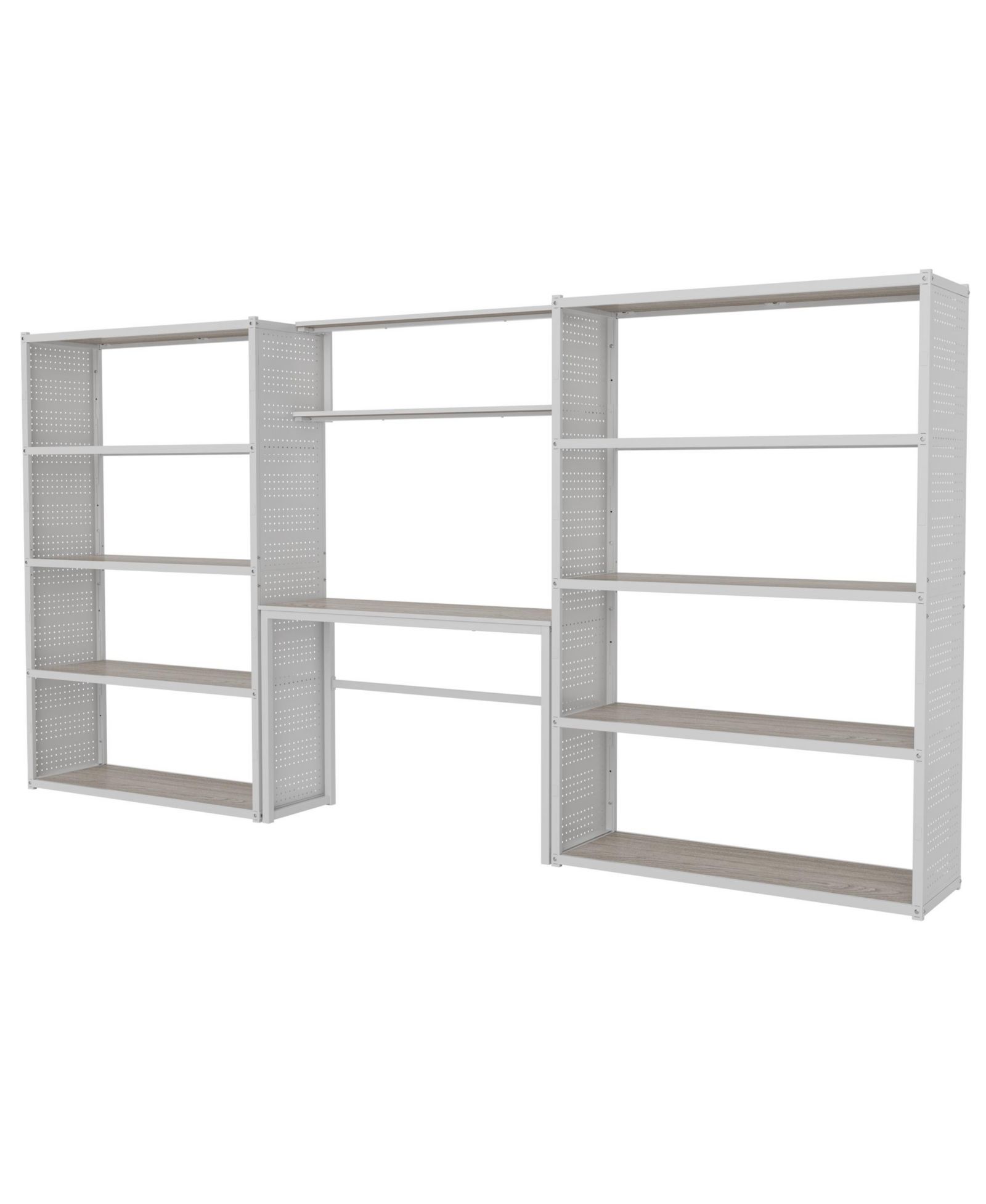 Heavy-Duty Wide Garage Storage and Workstation System with Side Pegboards, White (144.2 in. W x 71.1 in. H x 15.7 in. D