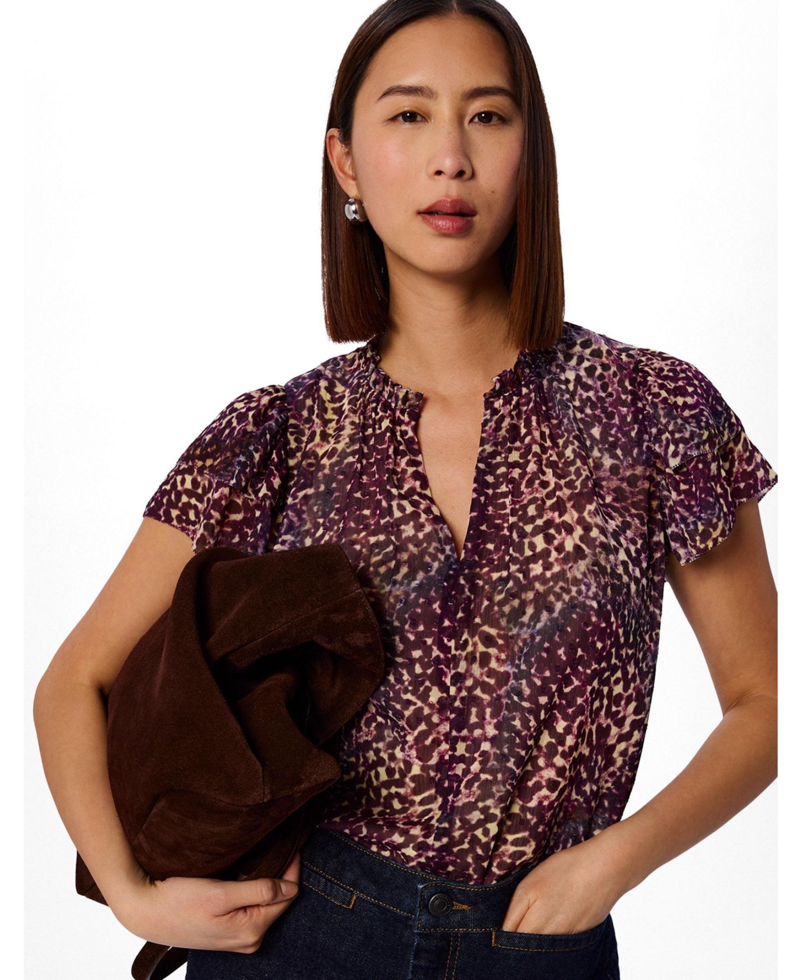 Whistles Women's Orchid Print Dobby Top