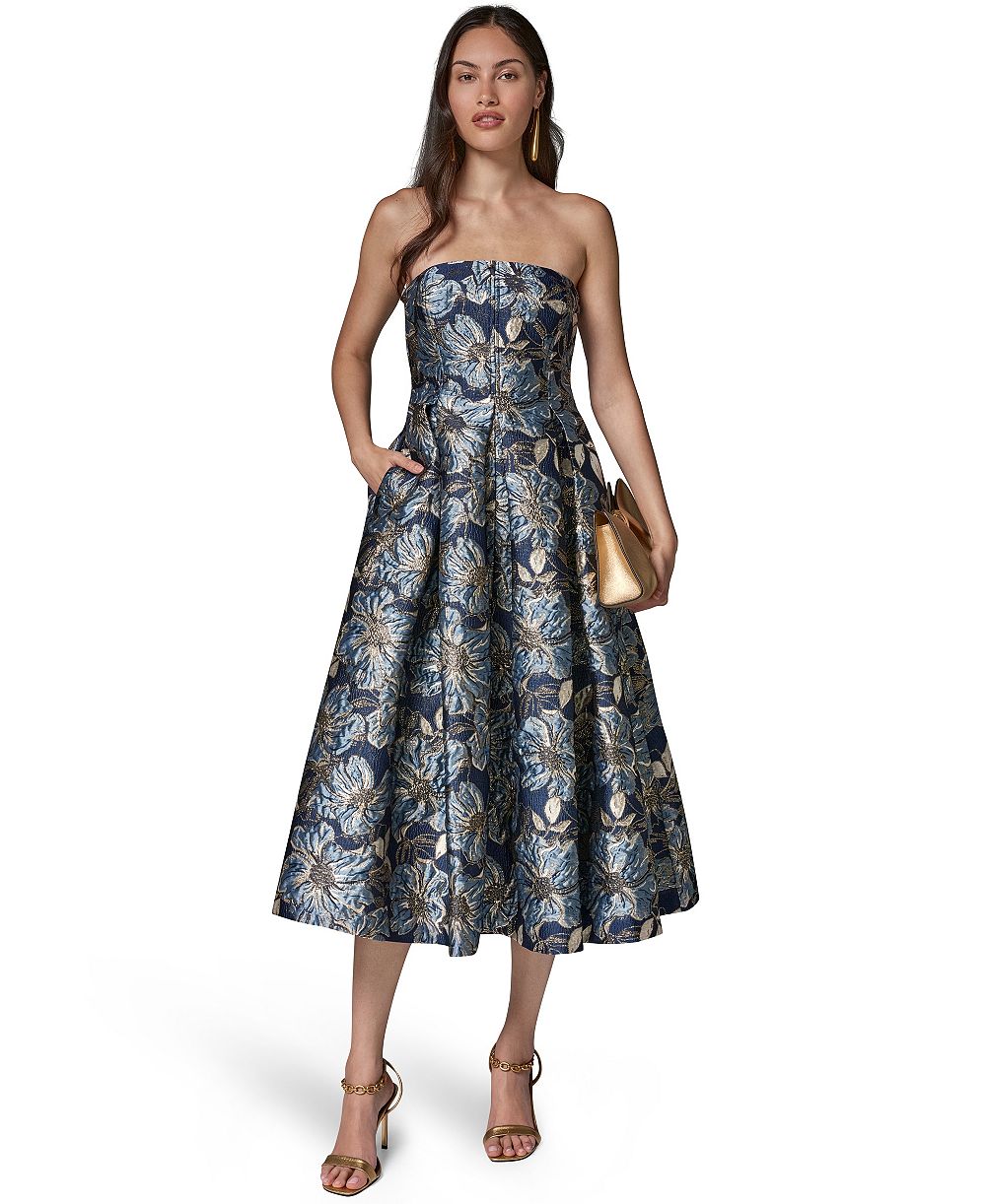 Женское платье Donna Karan New York Petite с цветочным принтом и металлическим блеском, фасон fit & flare