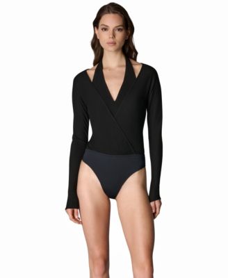 Donna Karan New York женский боди из понто с длинным рукавом и v-образным вырезом, эксклюзив Macy's