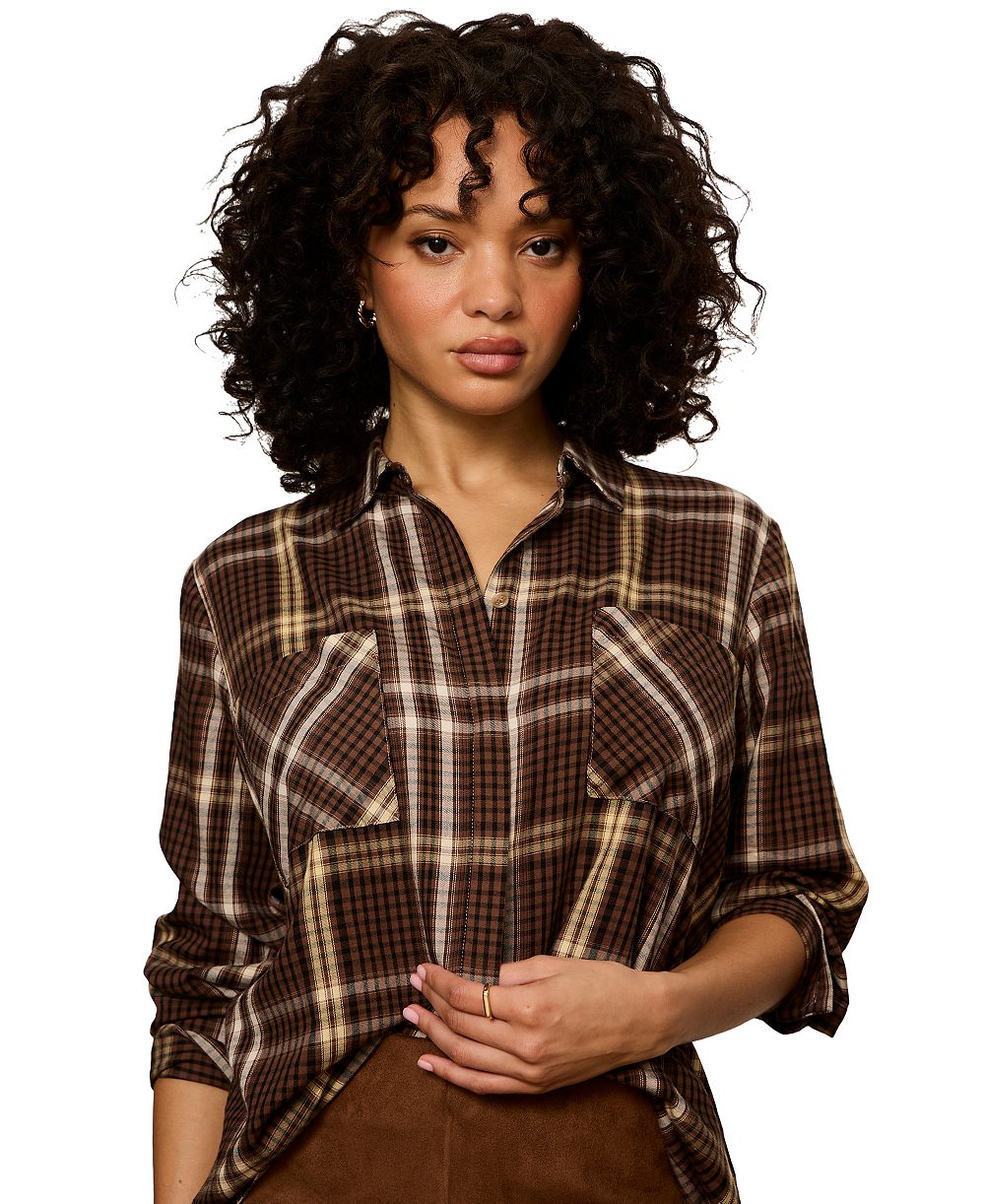Sanctuary Women's Long-Sleeve Plaid Button-Up Shirt